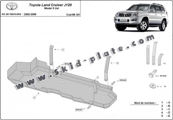 Steel fuel tank skid plate  for Toyota Land Cruiser J120 - for 5 doors model