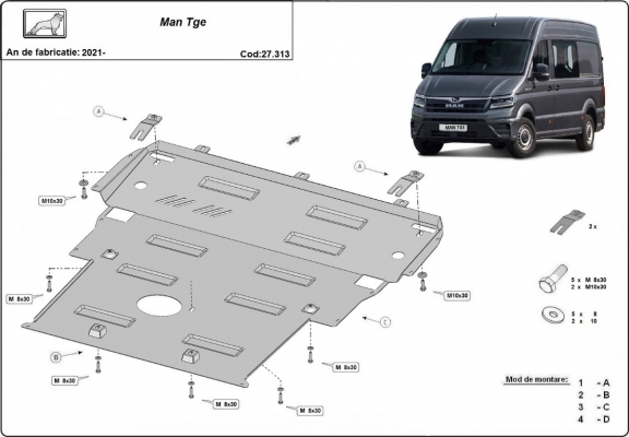 Steel skid plate for Man TGE