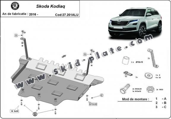 Aluminum skid plate for Skoda Kodiaq