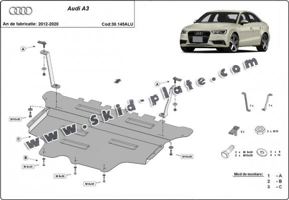 Aluminum skid plate for Audi A3