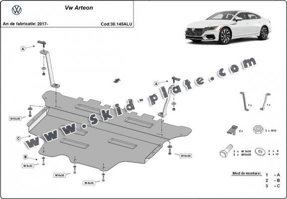 Aluminum skid plate for VW Arteon