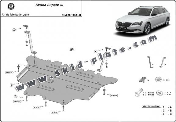 Aluminum skid plate for Skoda Superb III