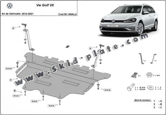 Aluminum skid plate for the protection of the engine and the gearbox for VW Golf 7