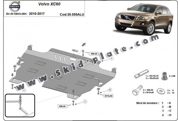 Aluminum skid plate for the protection of the engine and the gearbox for Volvo XC60