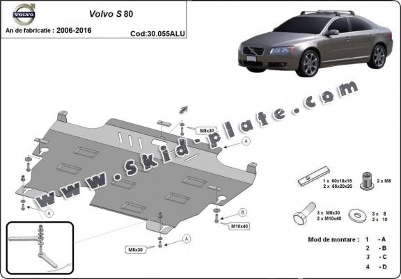 Aluminum skid plate for the protection of the engine and the gearbox for Volvo S80