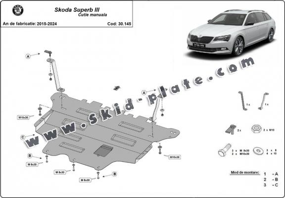 Steel skid plate for Skoda Superb - manual gearbox