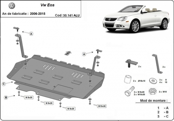 Aluminum skid plate for VW Eos