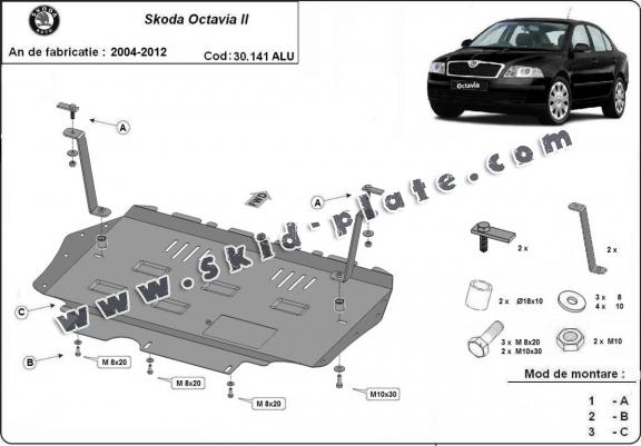 Aluminum skid plate for Skoda Octavia 2