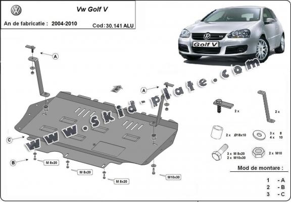 Aluminum skid plate for Vw golf mk5
