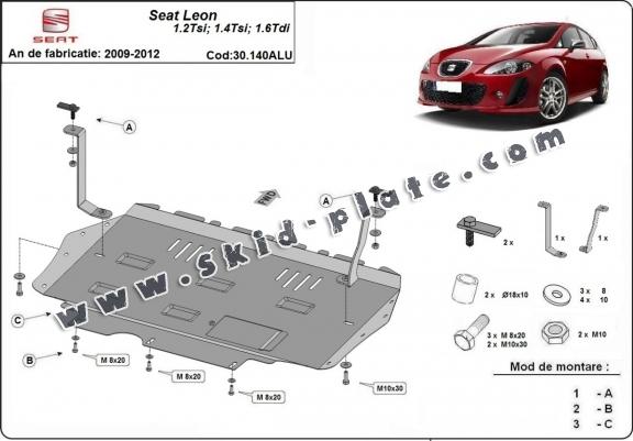 Aluminum skid plate for the protection of the engine and the gearbox for Seat Leon Mk2