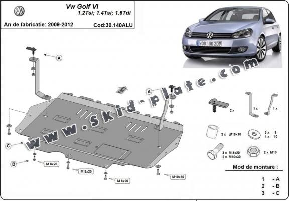 Aluminum skid plate for VW Golf 6