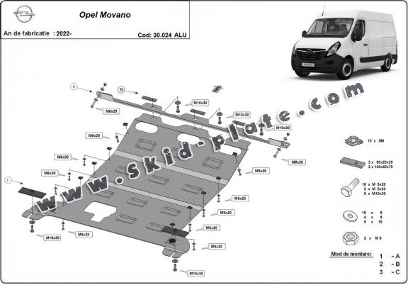 Aluminum skid plate for Opel Movano C 