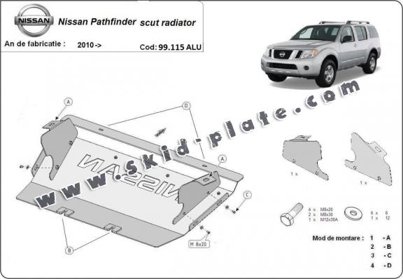 Aluminum radiator skid plate for Nissan Pathfinder