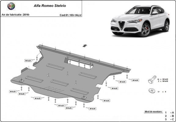 Aluminium skid plate for Alfa Romeo Stelvio