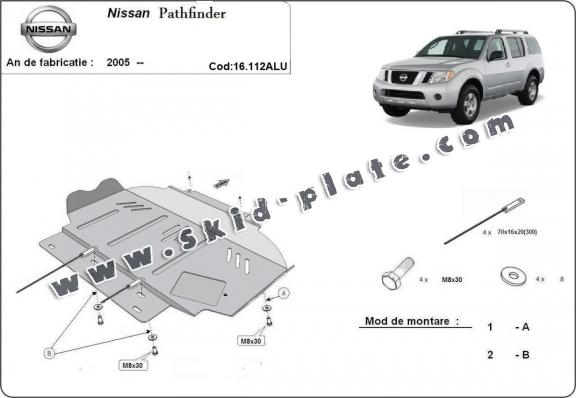 Aluminum skid plate for Nissan Pathfinder