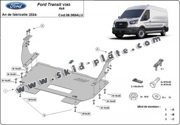 Aluminum skid plate for Ford Transit V363 4x4