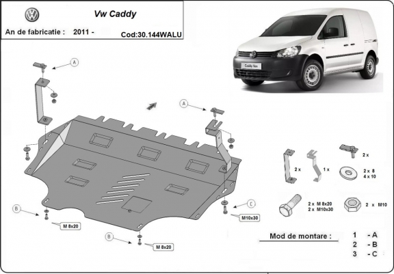 Aluminum skid plate for VW Caddy - Webasto