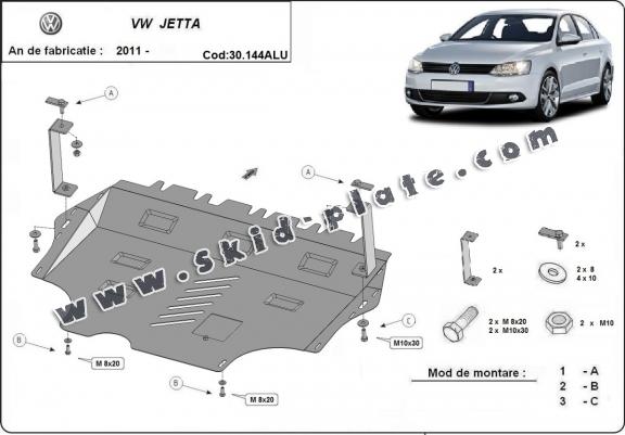 Aluminum skid plate for VW Jetta