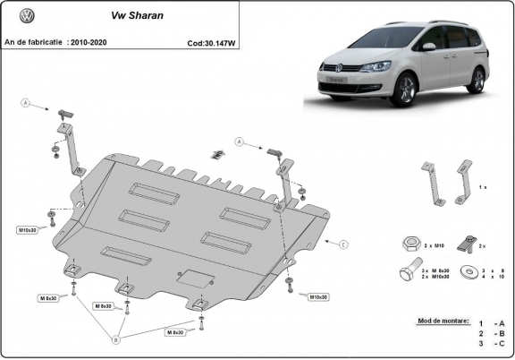 Steel skid plate for Volkswagen Sharan - Webasto