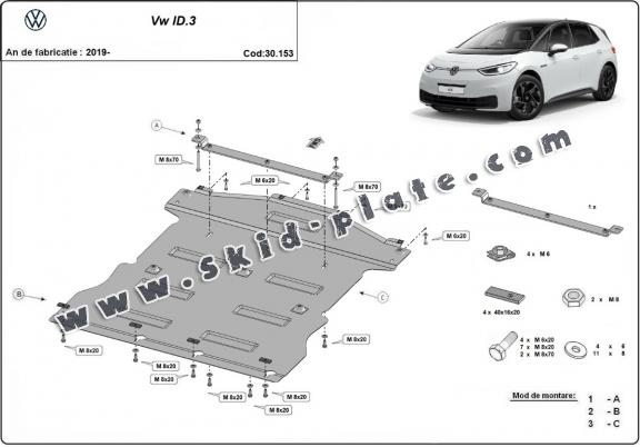 Steel skid plate for Volkswagen ID 3