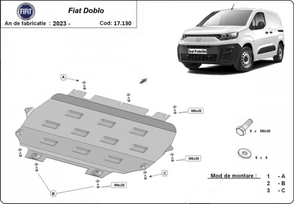 Steel skid plate for Fiat Doblo