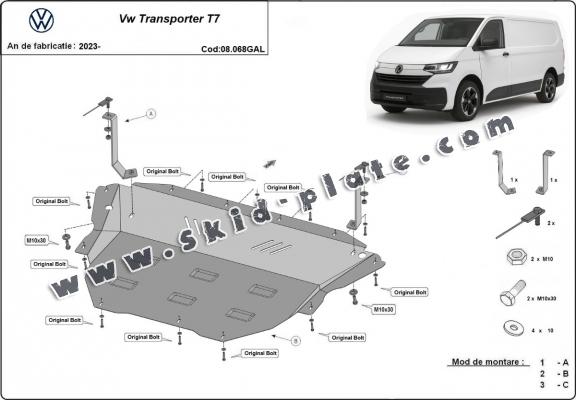Galvanized steel skid plate for Volkswagen Transporter T7