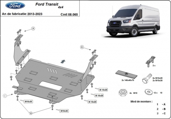Steel skid plate for Ford Transit - 4x4