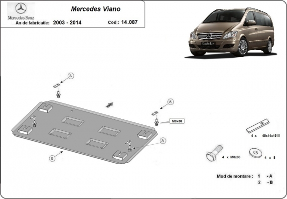 Steel skid plate for Mercedes Viano W639 - 2.2 D 4x2, 4x4