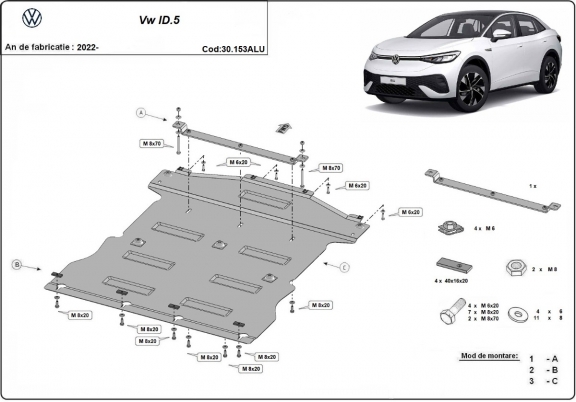 Aluminum skid plate for Volkswagen ID.5