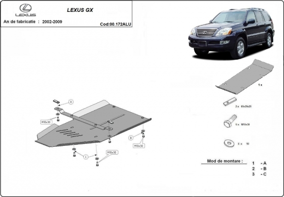 Aluminum gearbox skid plate for Lexus GX