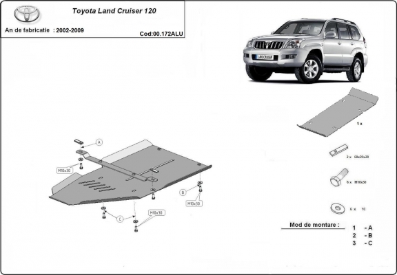 Aluminum gearbox skid plate for Toyota Land Cruiser J120
