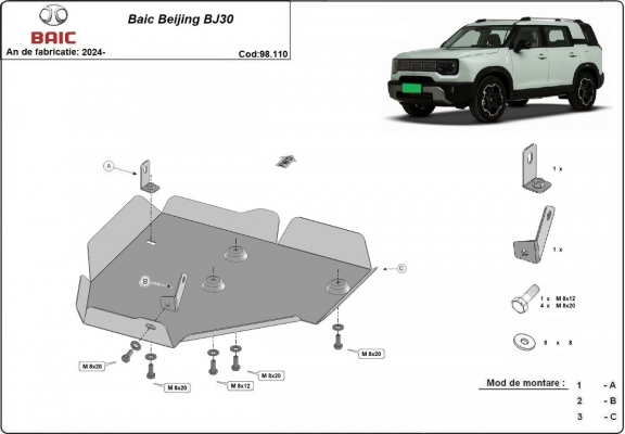 Steel differential skid plate for Baic Beijing BJ30