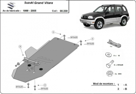 Steel gearbox skid plate for Suzuki Grand Vitara 