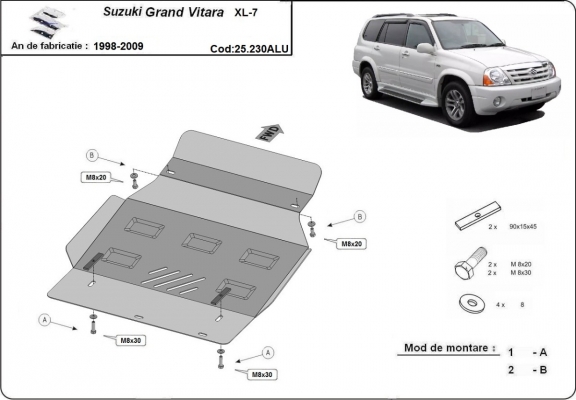 Aluminum skid plate for Suzuki Grand Vitara XL7