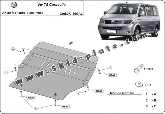 Galvanized steel skid plate for Volkswagen Transporter T5 Caravelle