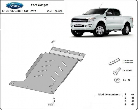 Steel gearbox skid plate for Ford Ranger