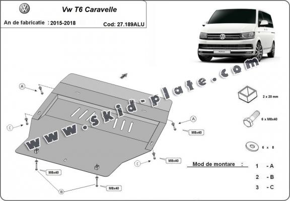 Aluminum skid plate for Volkswagen Transporter T6 Caravelle