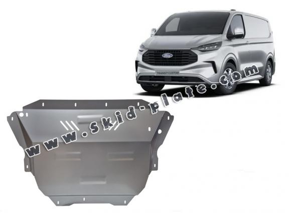 Aluminum skid plate for the protection of the engine and the gearbox for Ford Transit Custom