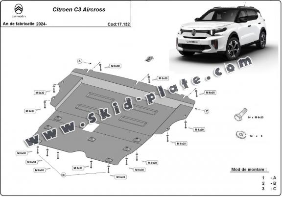 Steel skid plate for the protection of the engine and the gearbox for Citroen C3 Aircross