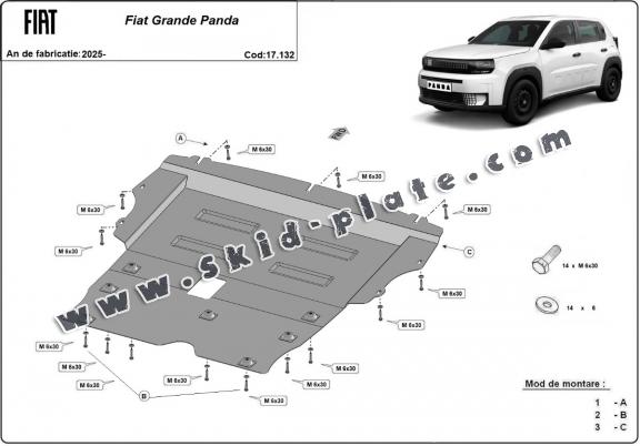 Steel skid plate for the protection of the engine and the gearbox for Fiat Grande Panda