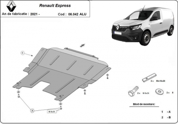 Aluminum skid plate for Renault Express