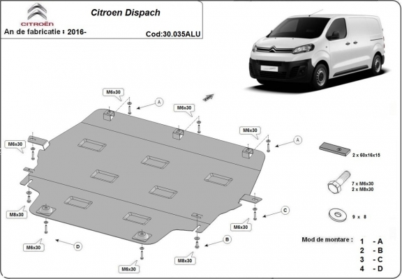 Aluminium skid plate for Citroen Dispach
