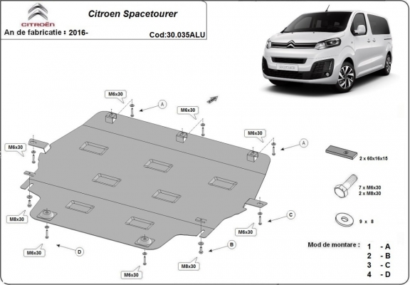 Aluminium skid plate for Citroen Spacetourer