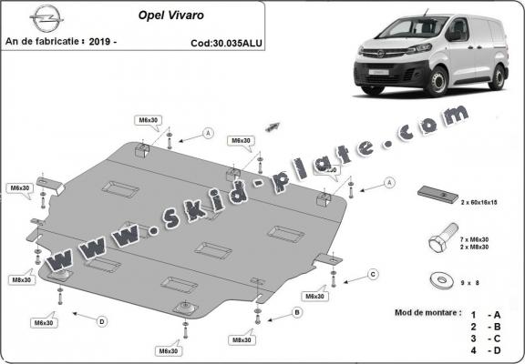 Aluminium skid plate for Opel Vivaro