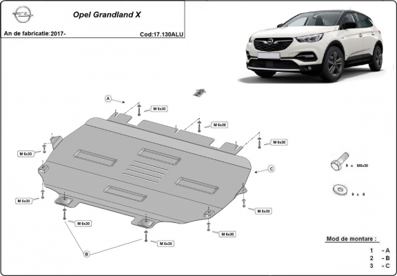 Aluminium skid plate for Opel Grandland X