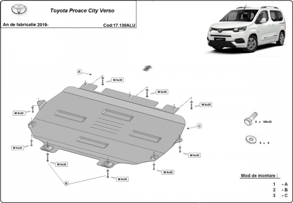 Aluminium skid plate for Toyota Proace City Verso