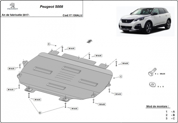 Aluminium skid plate for Peugeot 5008