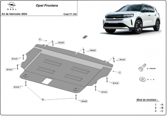 Steel skid plate for the protection of the engine and the gearbox for Opel Frontera