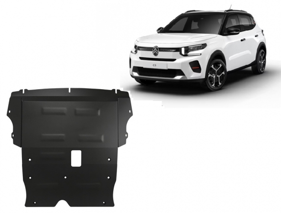 Steel skid plate for the protection of the engine and the gearbox for Citroen C3