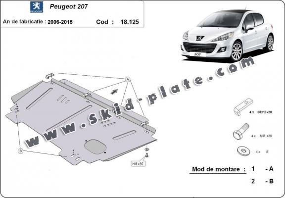 Steel skid plate for Peugeot 207